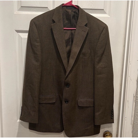 Vintage Chaps Mens 100% Wool Blazer Brown 40R‎ Mini Check